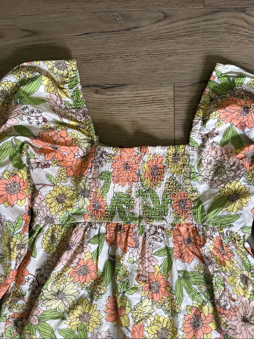 J. Crew Floral Square-Neck Peplum Blouse in White, Orange, Green